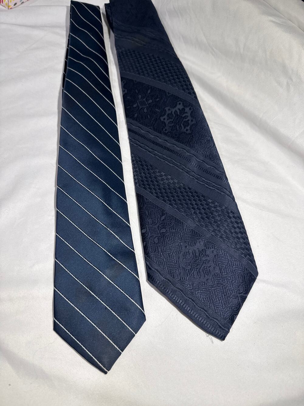 Lucien Piccard Mens Necktie Lot of 2 Navy Blue Striped Geometric Vintage